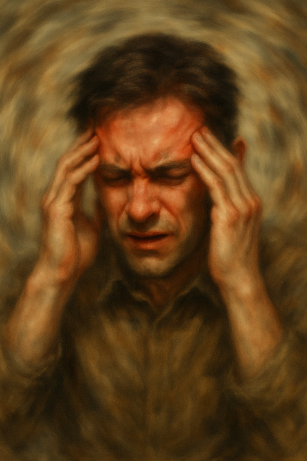 갑작스러운 극심한 두통과 시야 이상을 겪는 사람의 모습