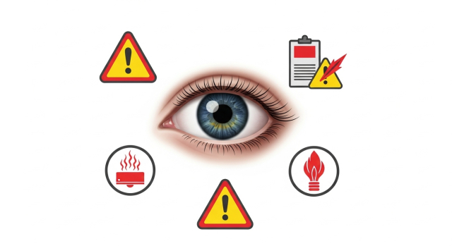 응급 상황을 의심해야 하는 눈 통증 위험 신호 아이콘 모음