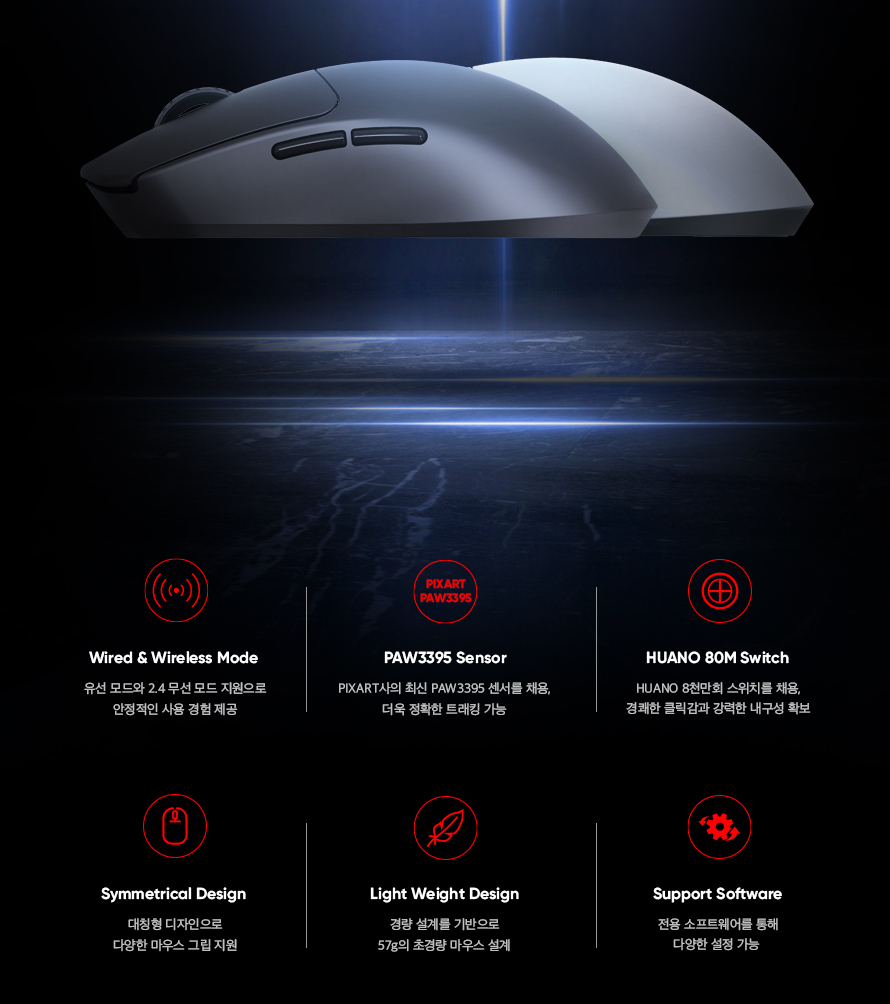 ABKO H150A 유선 및 무선 게이밍 마우스