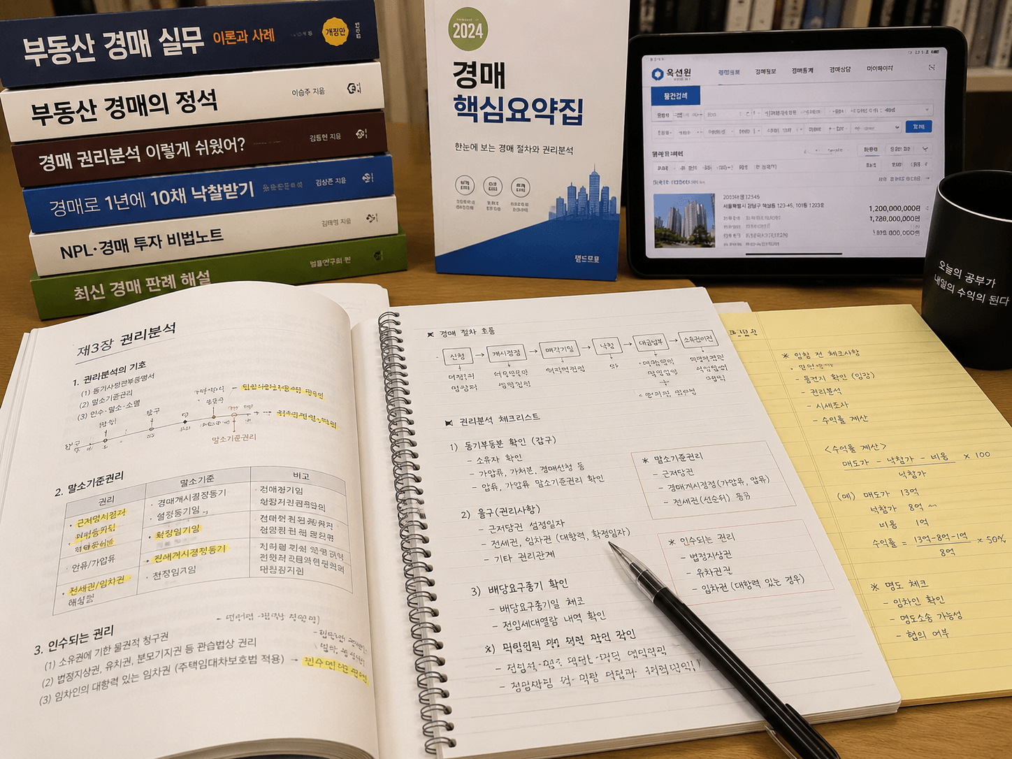 경매 공부 자료와 노트 사진