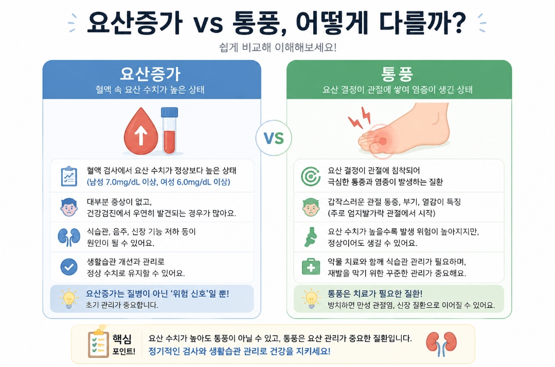 요산증가, 통풍 비교