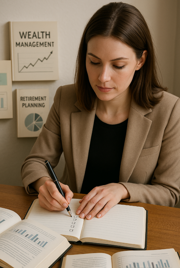 책을 보며 노트에 체크하는 여성사진