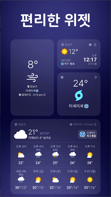 실시간 일기 예보, 시간별 날씨 예보, 오늘 날씨 예보, 미세먼지 정보