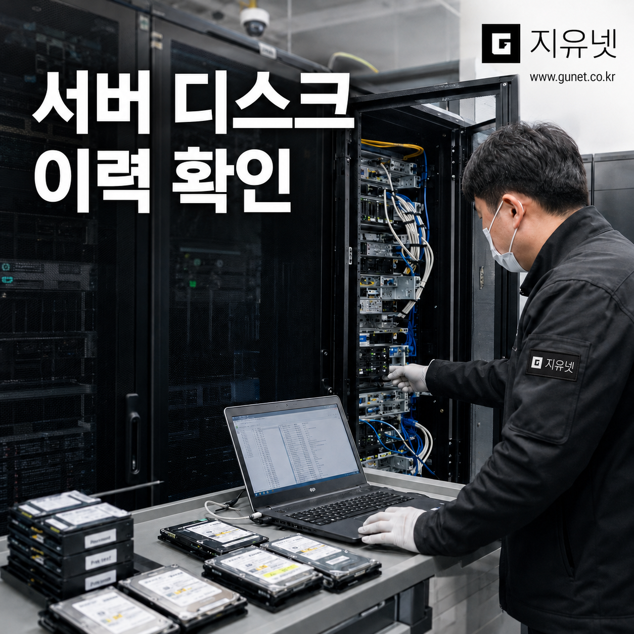 데이터센터 철수 현장에서 서버 본체와 분리된 HDD SSD 외장 스토리지를 함께 확인하는 모습