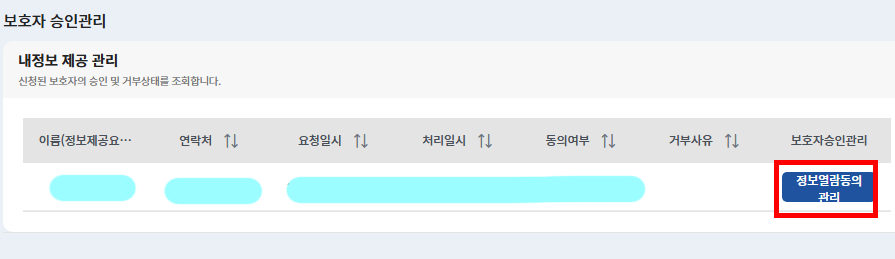 정보열람동의관리