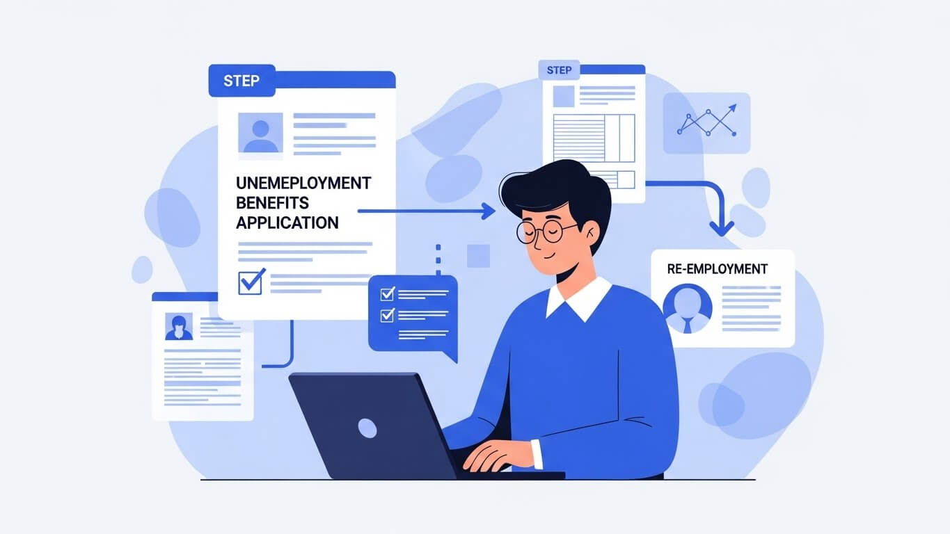 실업급여 신청방법을 설명하는듯한 삽화