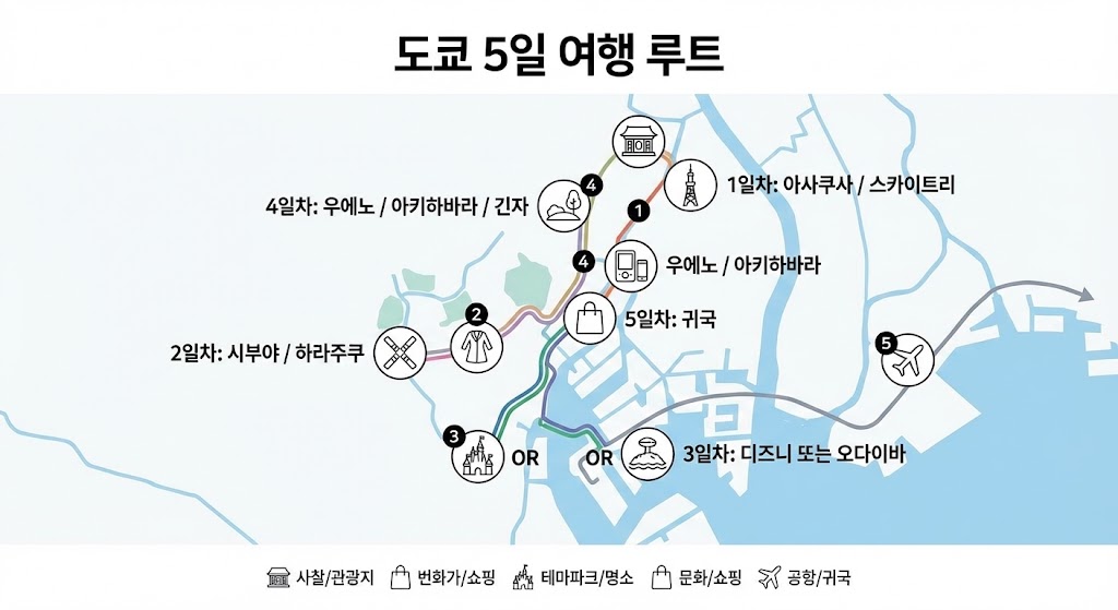 2026 최신 도쿄 4박 5일 여행 경비 일정 완벽 정리 (표로 끝)