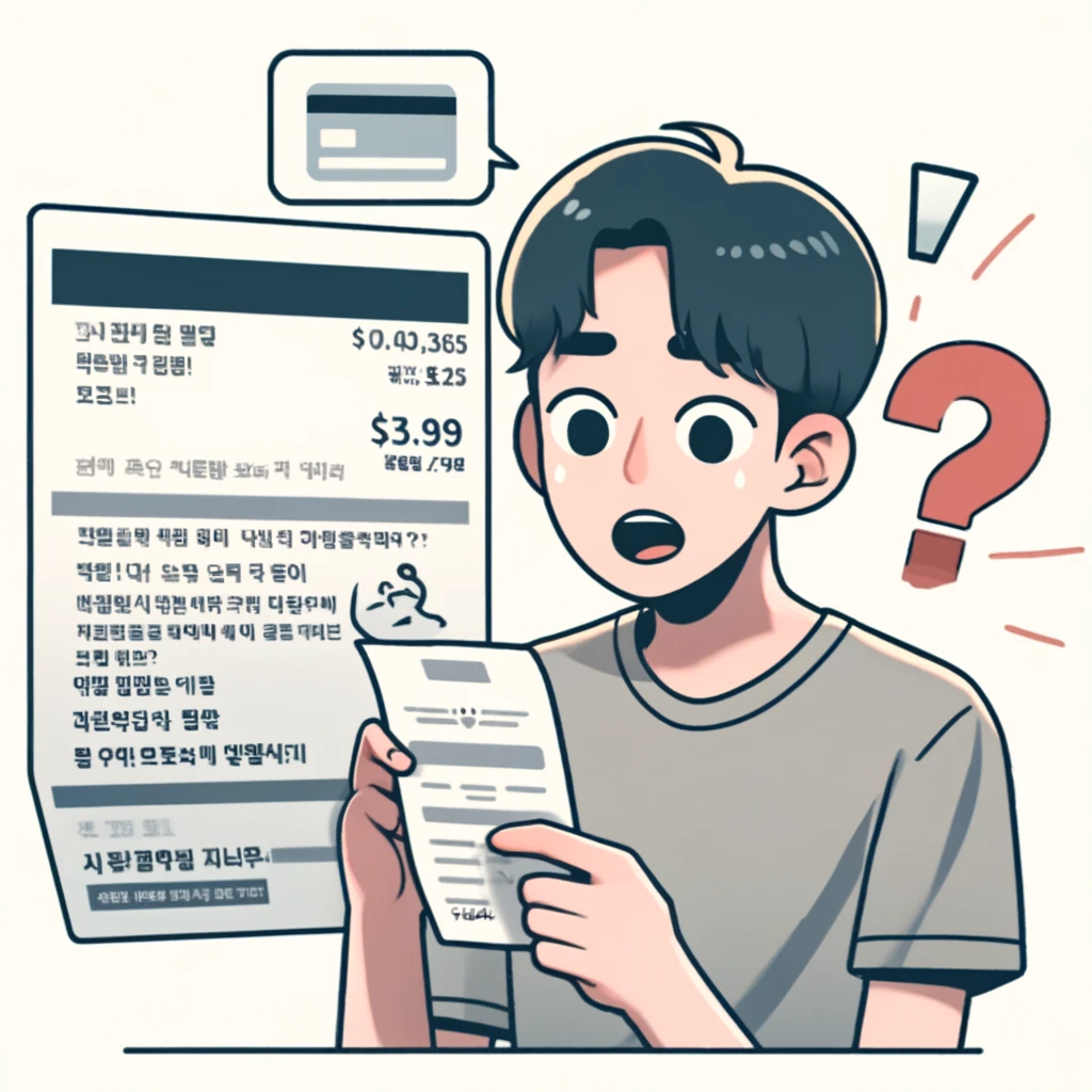 카드명세서를 보고 놀라는 남자