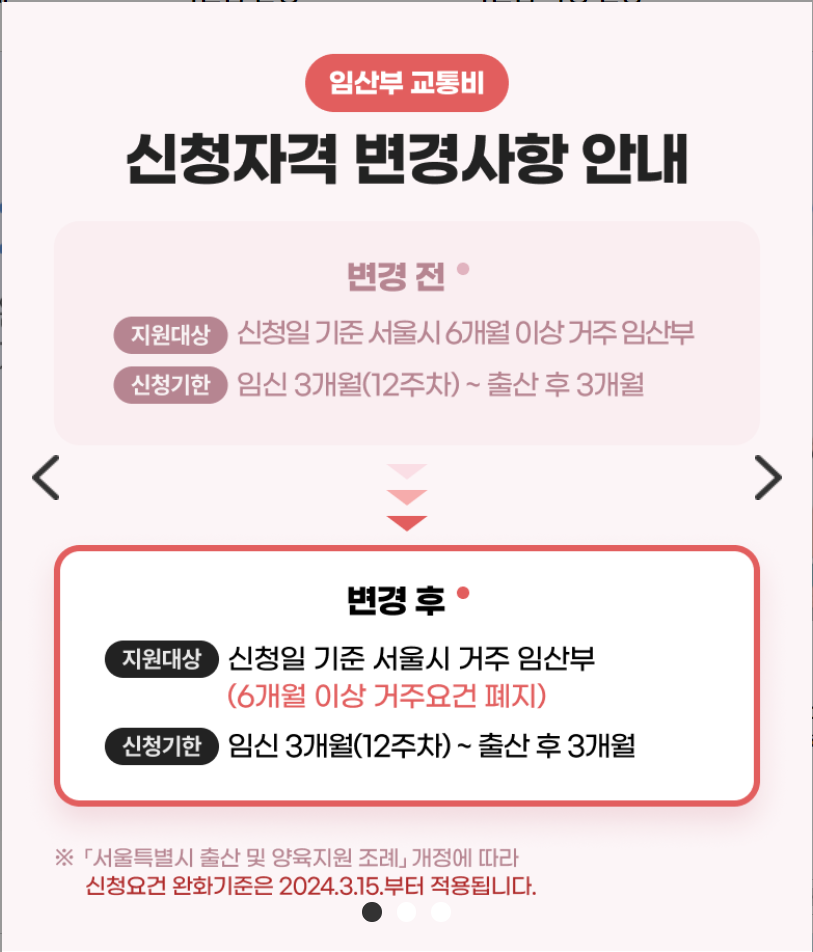 임산부교통비 신청자격 변경사항 안내