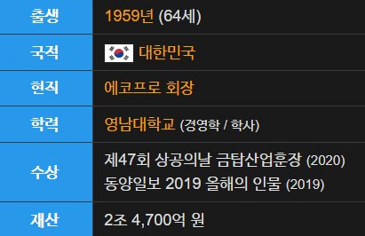 이동채 에코프로 회장 나이 재산 프로필