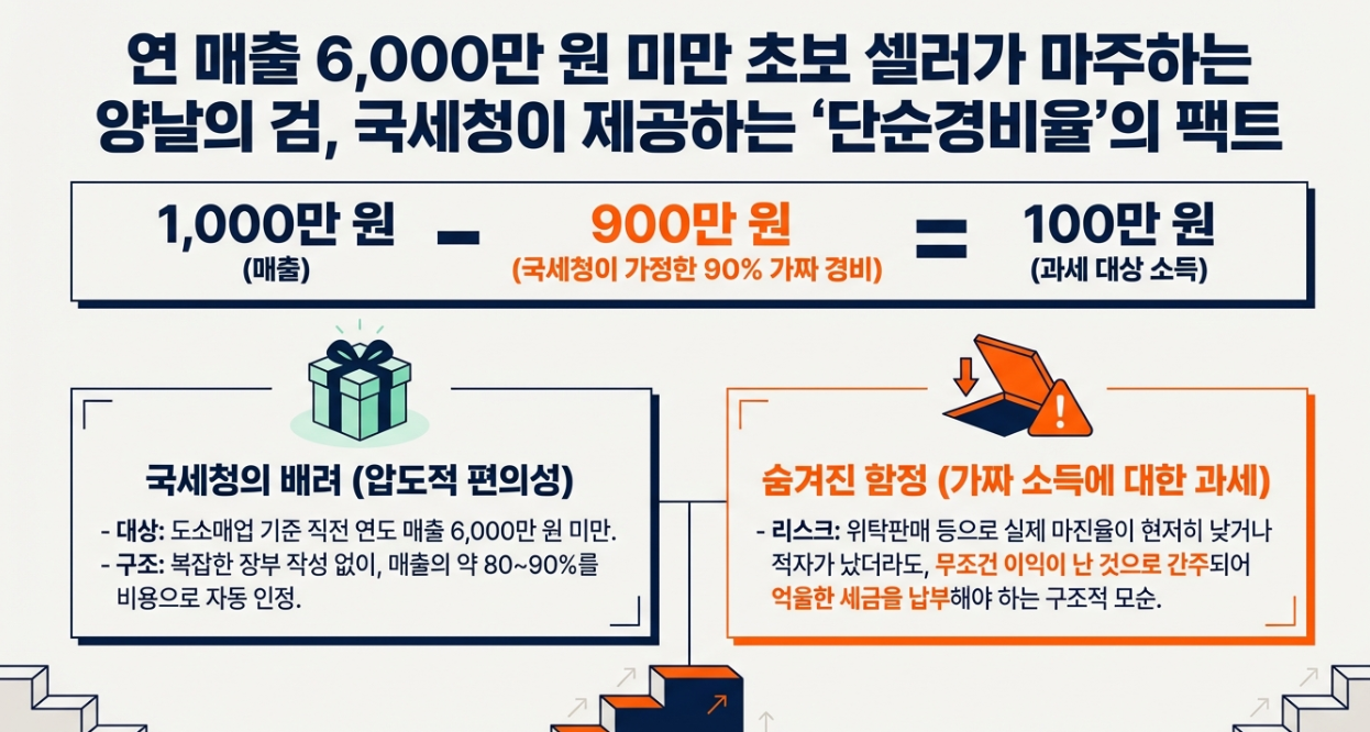 도소매업 매출 6000만원 미만 단순경비율 적용 및 마진율 기반 세금 계산