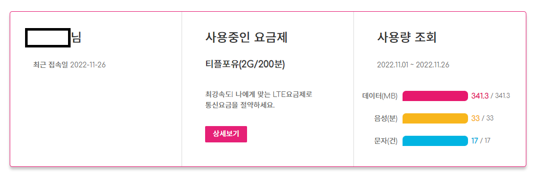 현재 사용량 조회