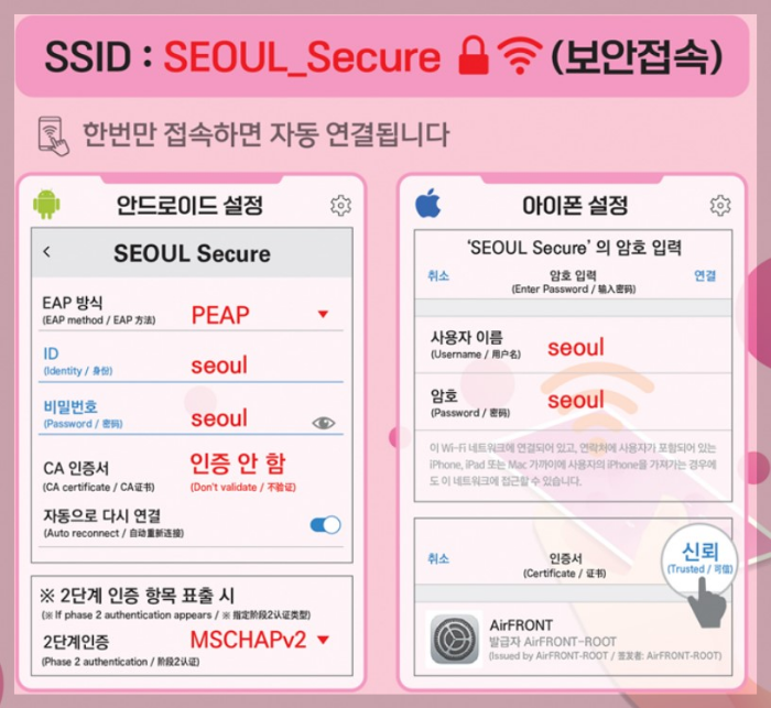 서울무료와이파이 안내 및 접속방법