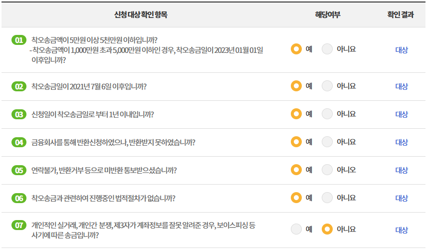 신청대상확인항목