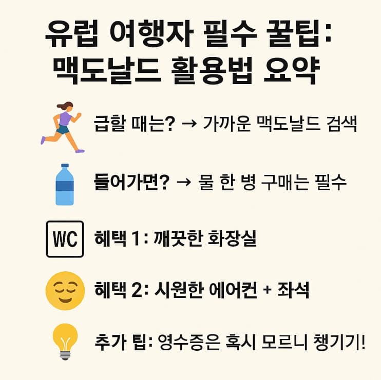 유럽 여행 중 맥도날드를 활용한 화장실, 휴식, 와이파이 꿀팁 요약