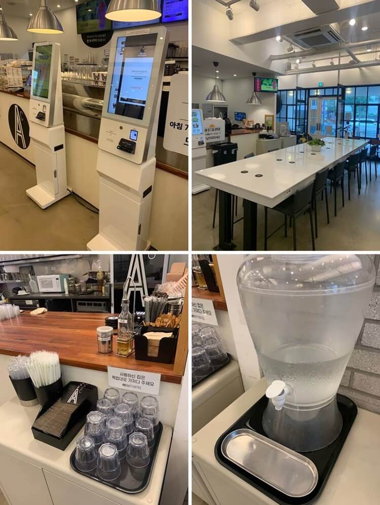 키오스크 및 빨대, 물, 냅킨 등등