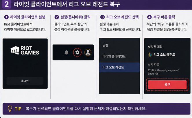 Riot Client에서 리그 오브 레전드 전체 복구를 실행하는 방법