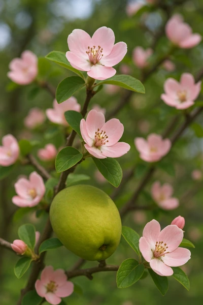 햇살 아래 모과나무 꽃