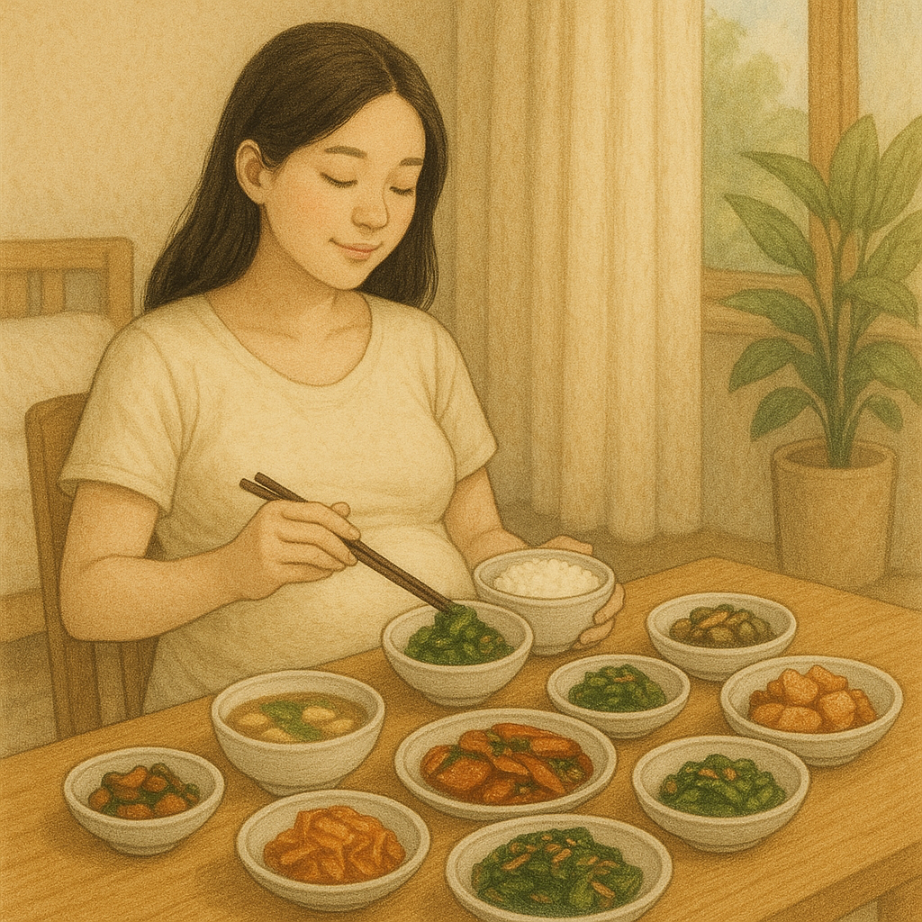 임산부가 날음식 먹는 사진