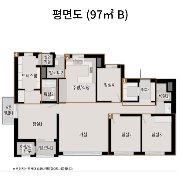 동탄 포레파크 자연앤푸르지오 평면도 97B