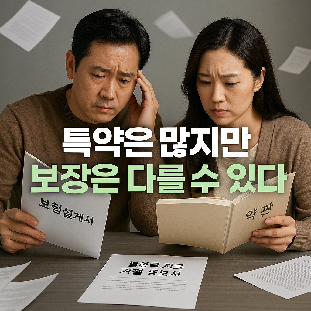 보험금 지급 거절 통보서를 검토하며 고민하는 부부