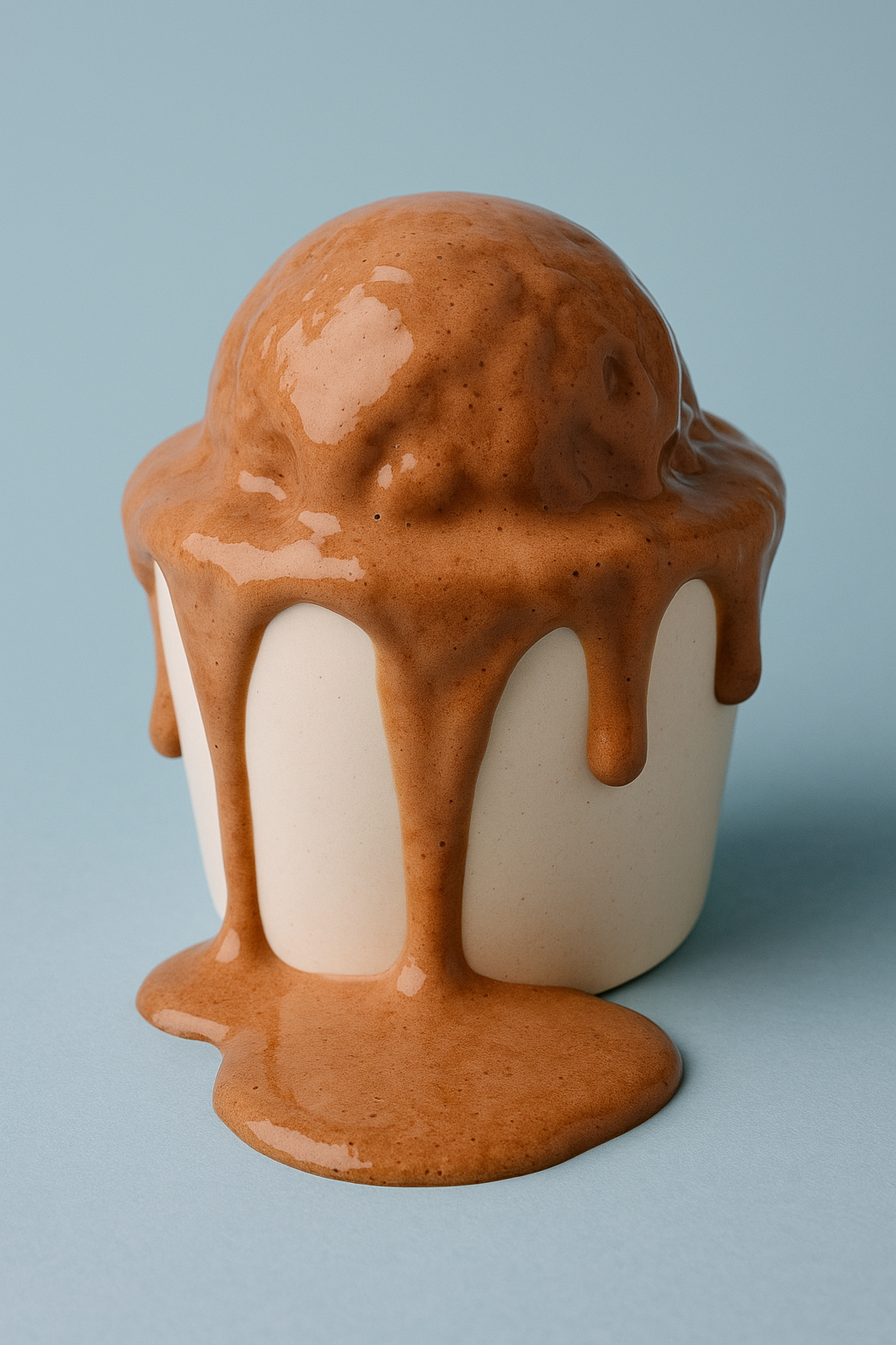 상온에서 방치된 초콜릿 아이스크림이 녹아 흐르고 있어요.