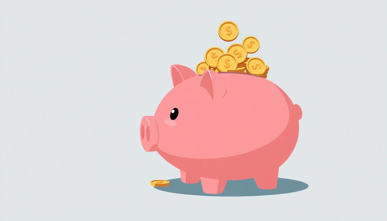 분홍색 돼지 저금통에 동전이 쌓여 있습니다.