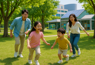 하남 유니온파크에서 즐거운 시간 보내고 있는 가족