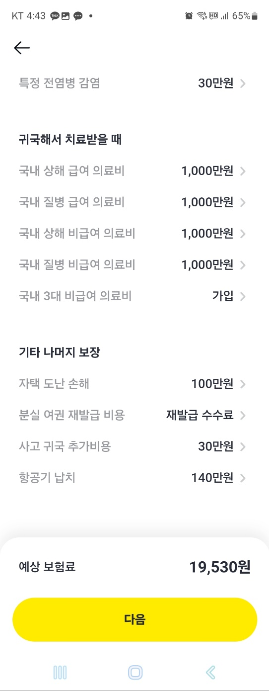 카카오페이 여행자보험 보장