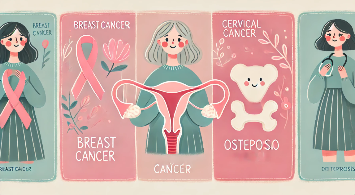 유방암 자궁암 골다공증을 따뜻하게 일러스트로 표현한 사진