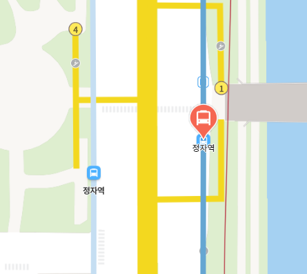 정자역에서 인천공항 리무진 공항버스(5400번) 지도 위치