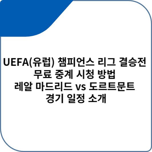 UEFA(유럽) 챔피언스 리그 결승전 무료 중계 시청 방법 레알 마드리드 vs 도르트문트 경기 일정 소개