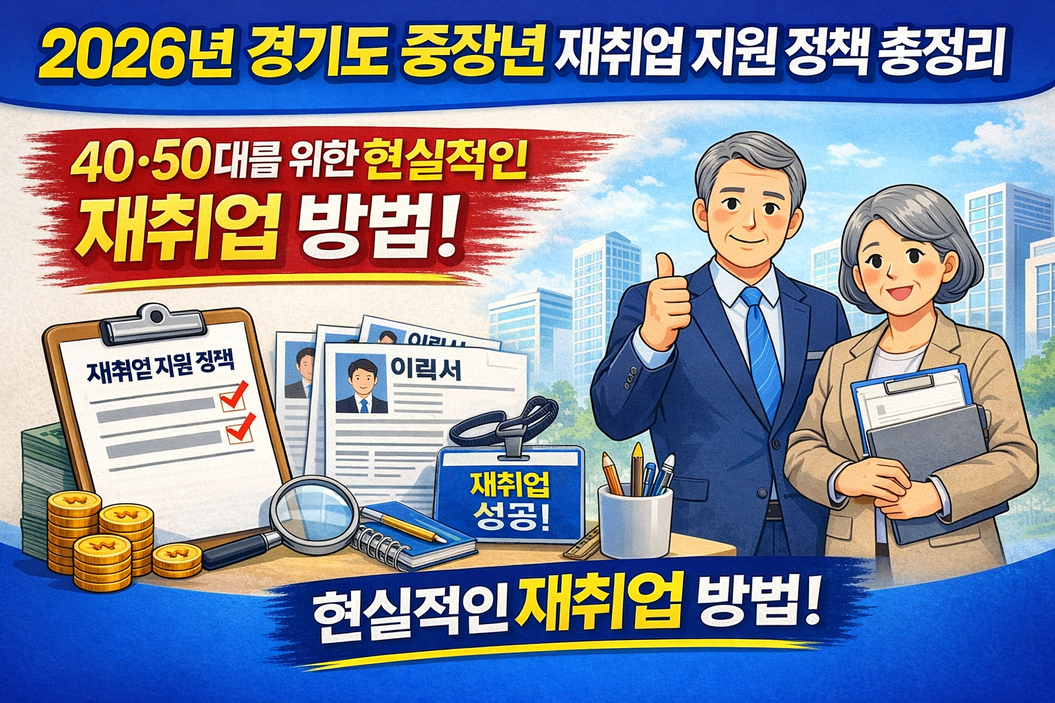 2026년 경기도 중장년 재취업 지원 정책을 총정리 하여 40~50대를 위한 현실적인 재취업 방법을 제시하고 있다