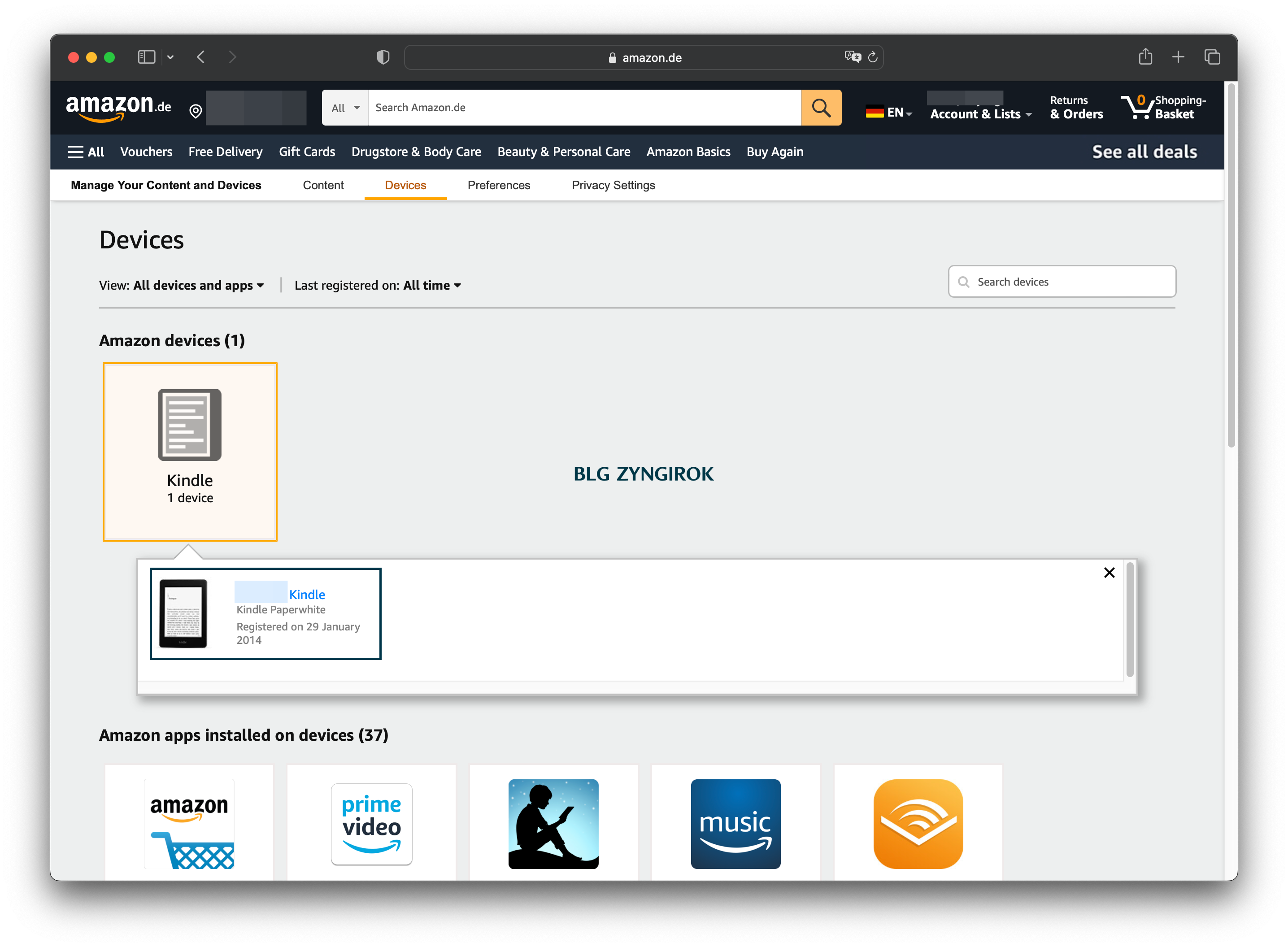 킨들 아이콘을 눌러 드롭다운 정보 창이 뜬 모습이다.