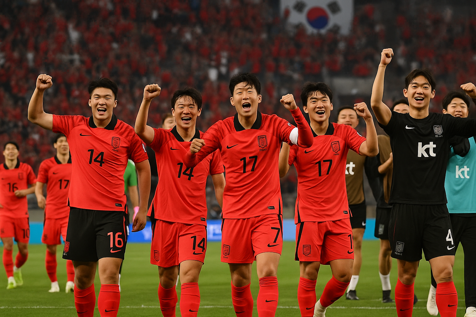 이라크전 종료 후 한국 선수들의 건강한 환호의 순간 (출처: KFA 제공)