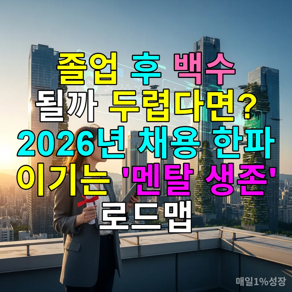 서울 도심을 배경으로 희망찬 표정을 짓고 있는 한국인 졸업생, 2026년 채용 트렌드를 상징하는 미래지향적 이미지