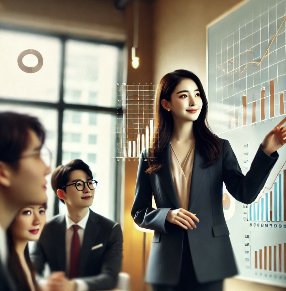 재테크 전략을 발표하는 비즈니스 전문가.