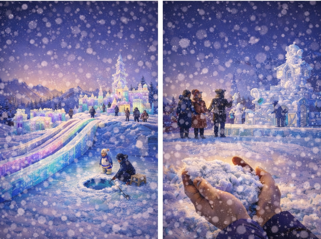 눈내리는 겨울 얼음 축제 일러스트 사진