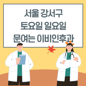 서울 강서구 토요일 일요일 이비인후과 진료 병원 리스트