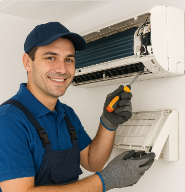 에어컨 수리하는 장면