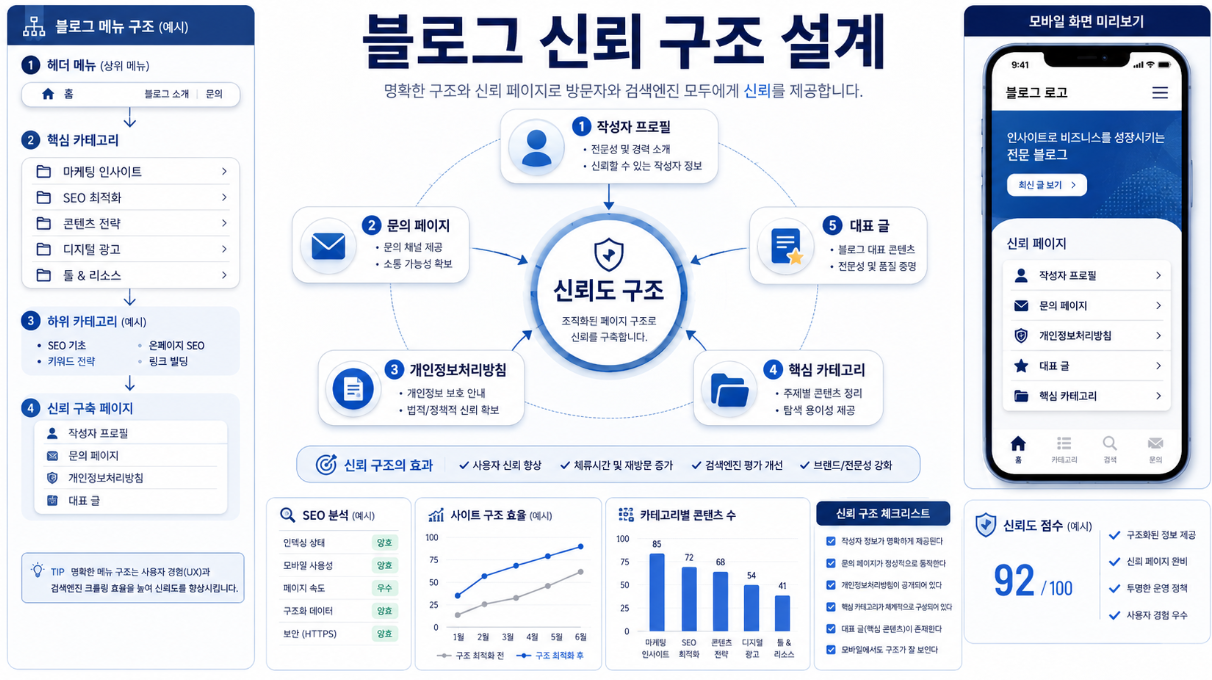 작성자 프로필 문의 페이지 개인정보처리방침을 연결한 블로그 신뢰 구조 전략 이미지