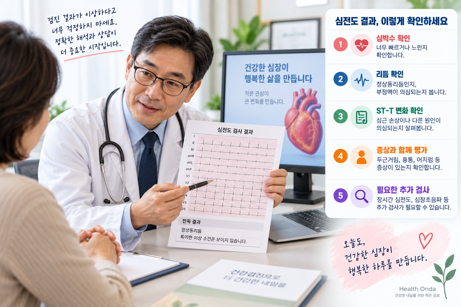 심전도 판독과 증상·추가 검사 확인 그림