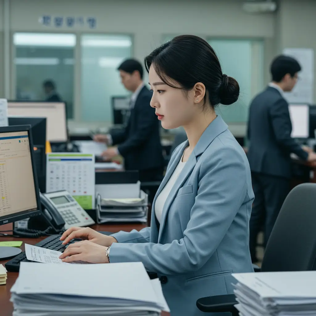 노트북으로 고셔병 환자 지원제도 찾고있는 여성