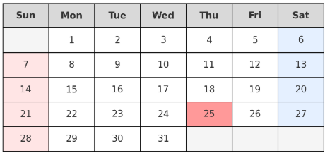 2025년 12월 달력