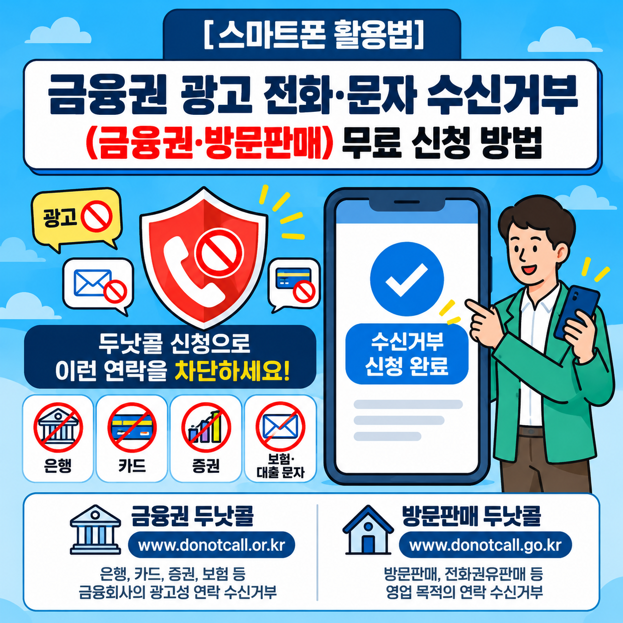 금융권 광고 전화와 문자 수신거부를 위한 두낫콜 무료 신청 방법 안내 이미지