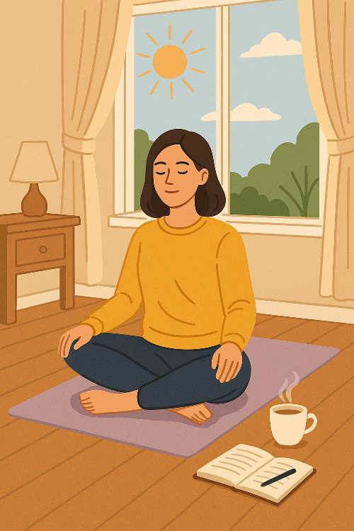 아침 루틴이 정신 건강에 미치는 긍정적 영향에 관한 일러스트 이미지
