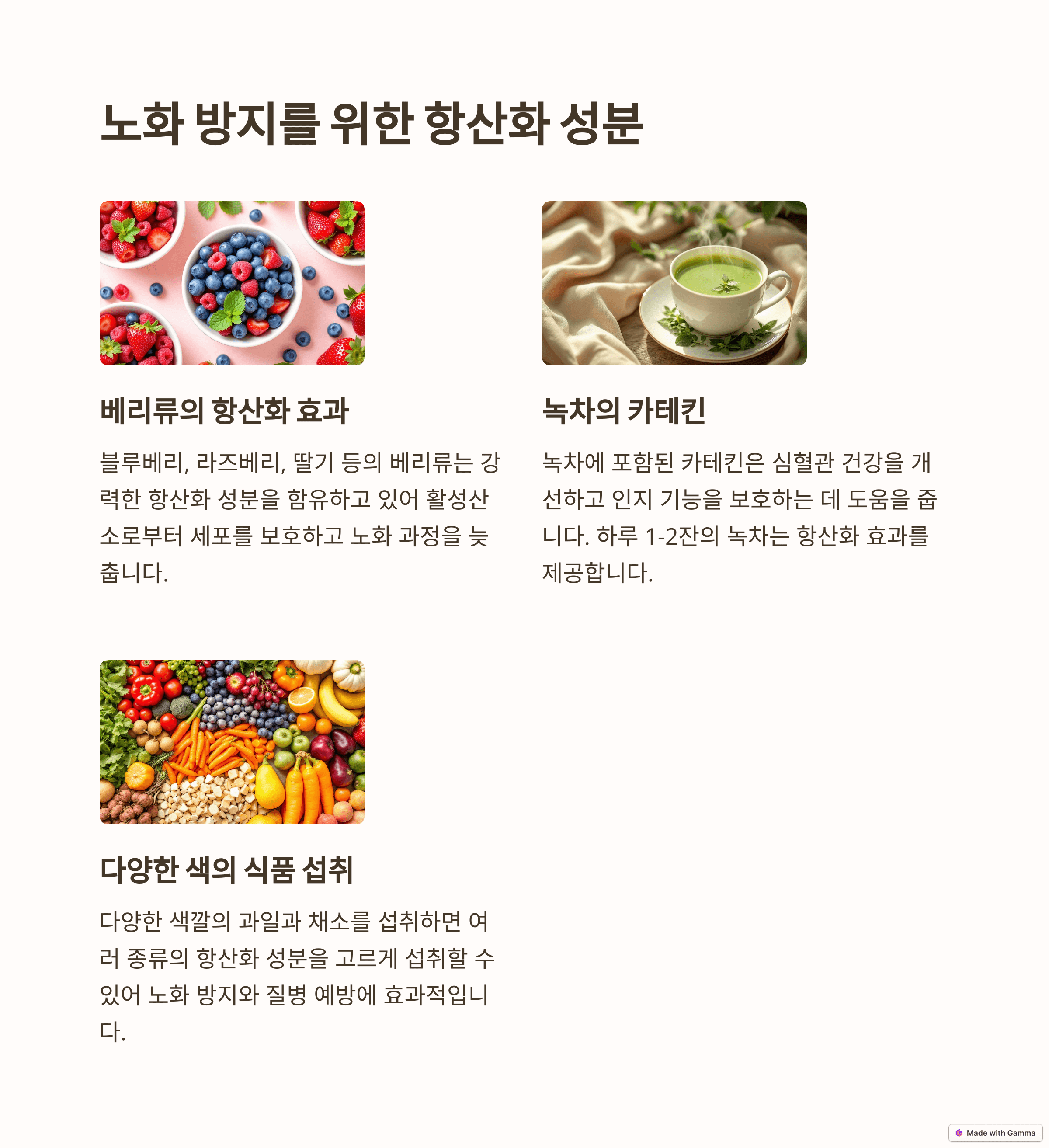 항산화 성분: 세포 손상 예방과 노화 방지