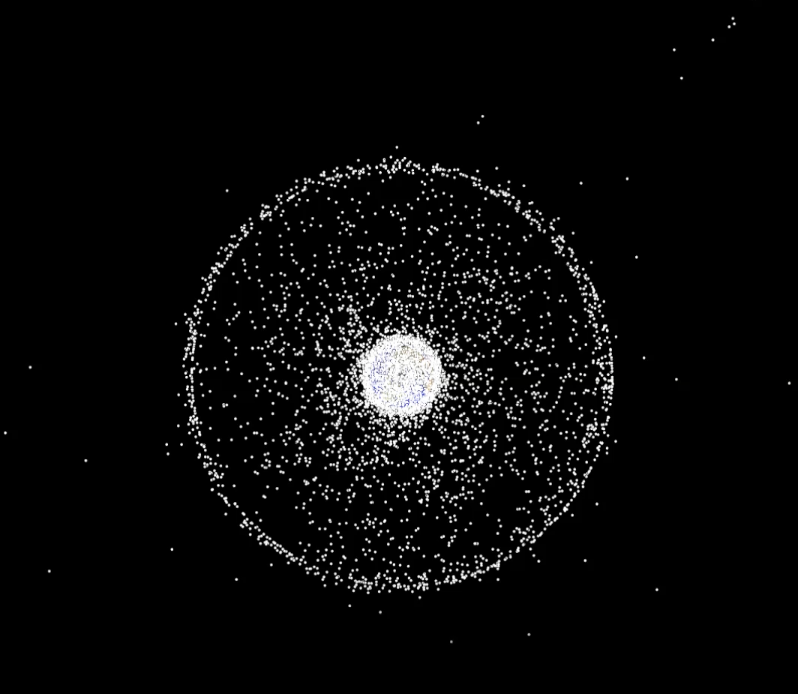 지구 궤도를 떠도는 파편들의 밀도를 시각화한 모습