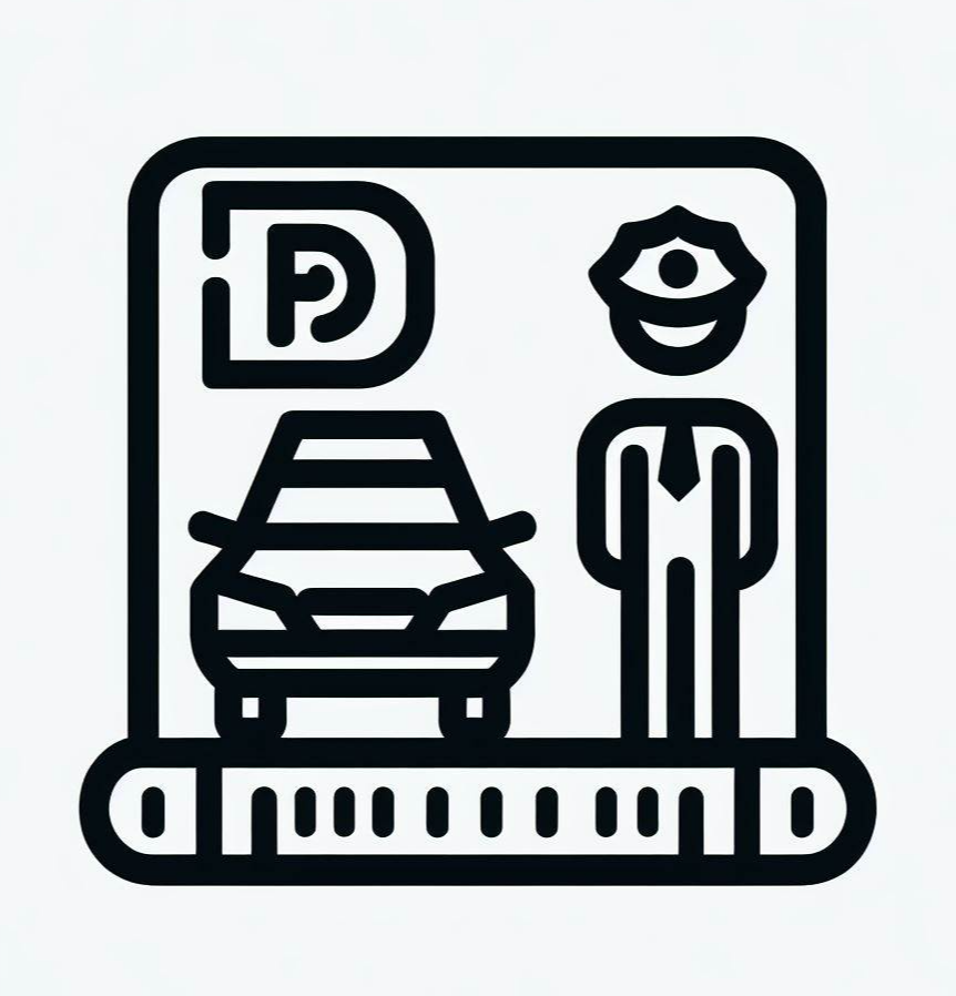 주차한 차량과 경찰관 로고