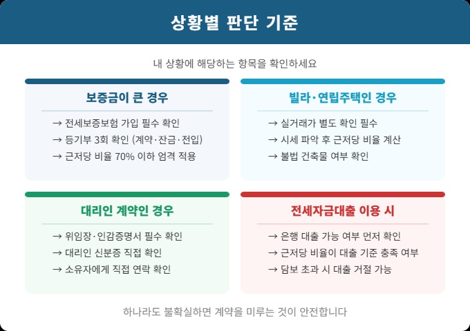 전세계약 보증금 규모 주택 유형 대리인 대출 상황별 판단 기준 안내